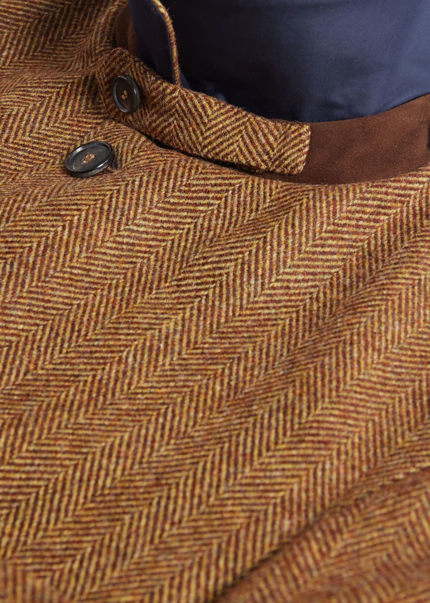 Shetland Wool Herringbone Reversible Coat - Navy/Gold