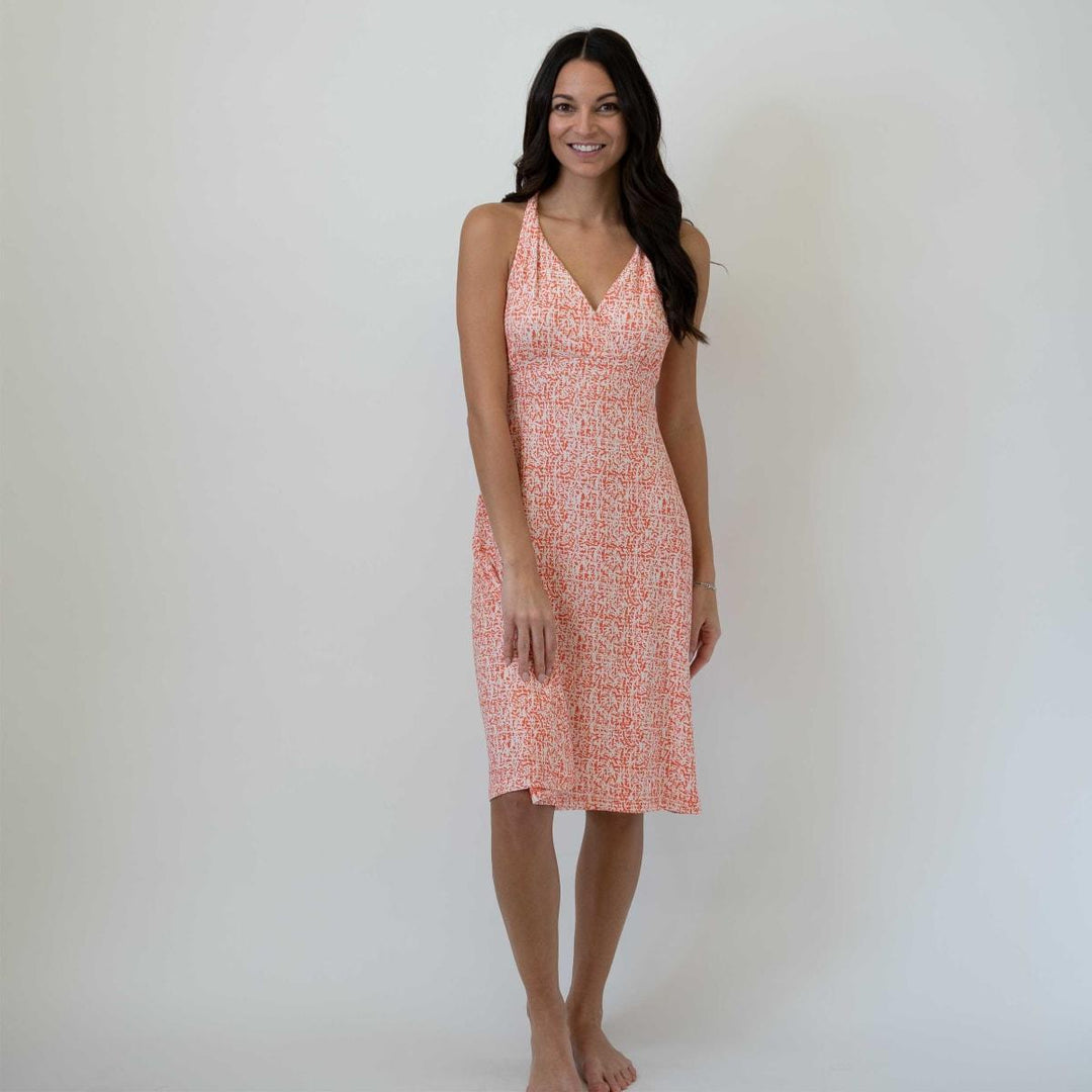 Orange Crossover Front Dress - Orange Geo