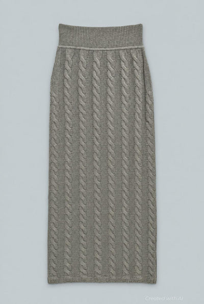 High Waisted Cable Knit Skirt - Gray - M - Skirt