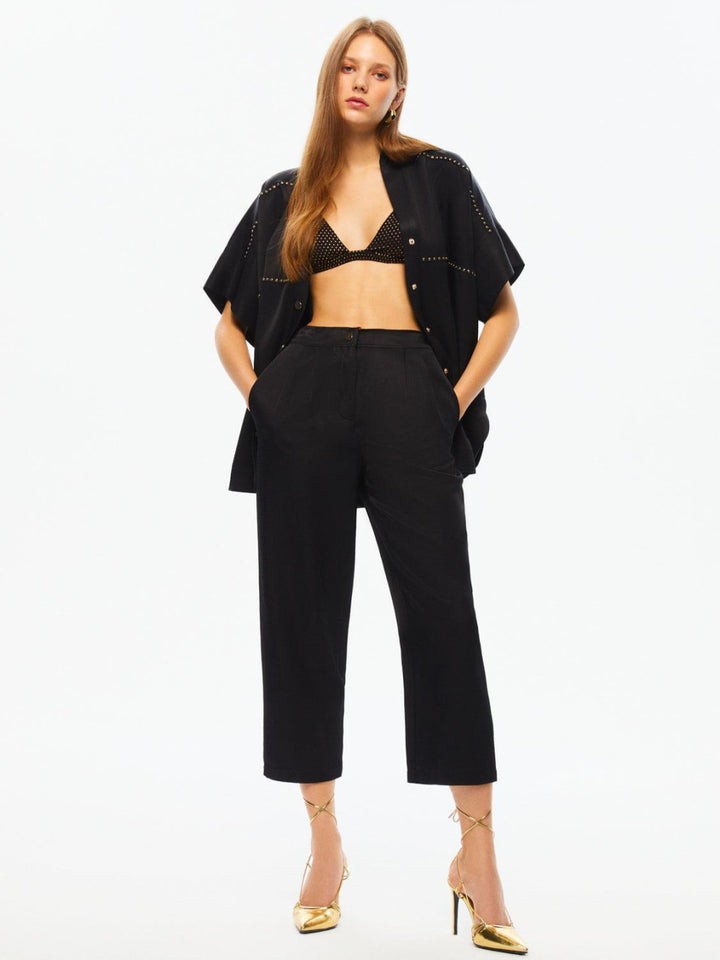 High-Waisted Carrot Pants - Dark Navy - Pants