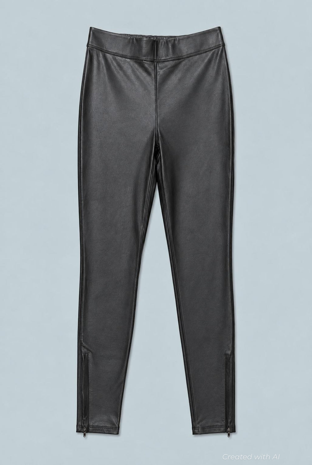 High Waisted Faux Leather Leggings - Black - Leggings