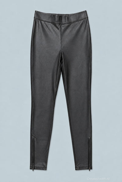 High Waisted Faux Leather Leggings - Black - Leggings