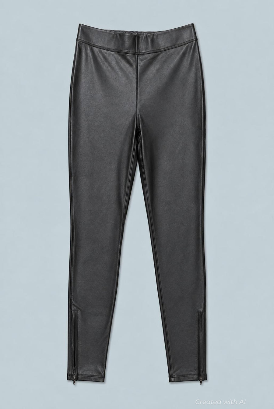 High Waisted Faux Leather Leggings - Black - Leggings