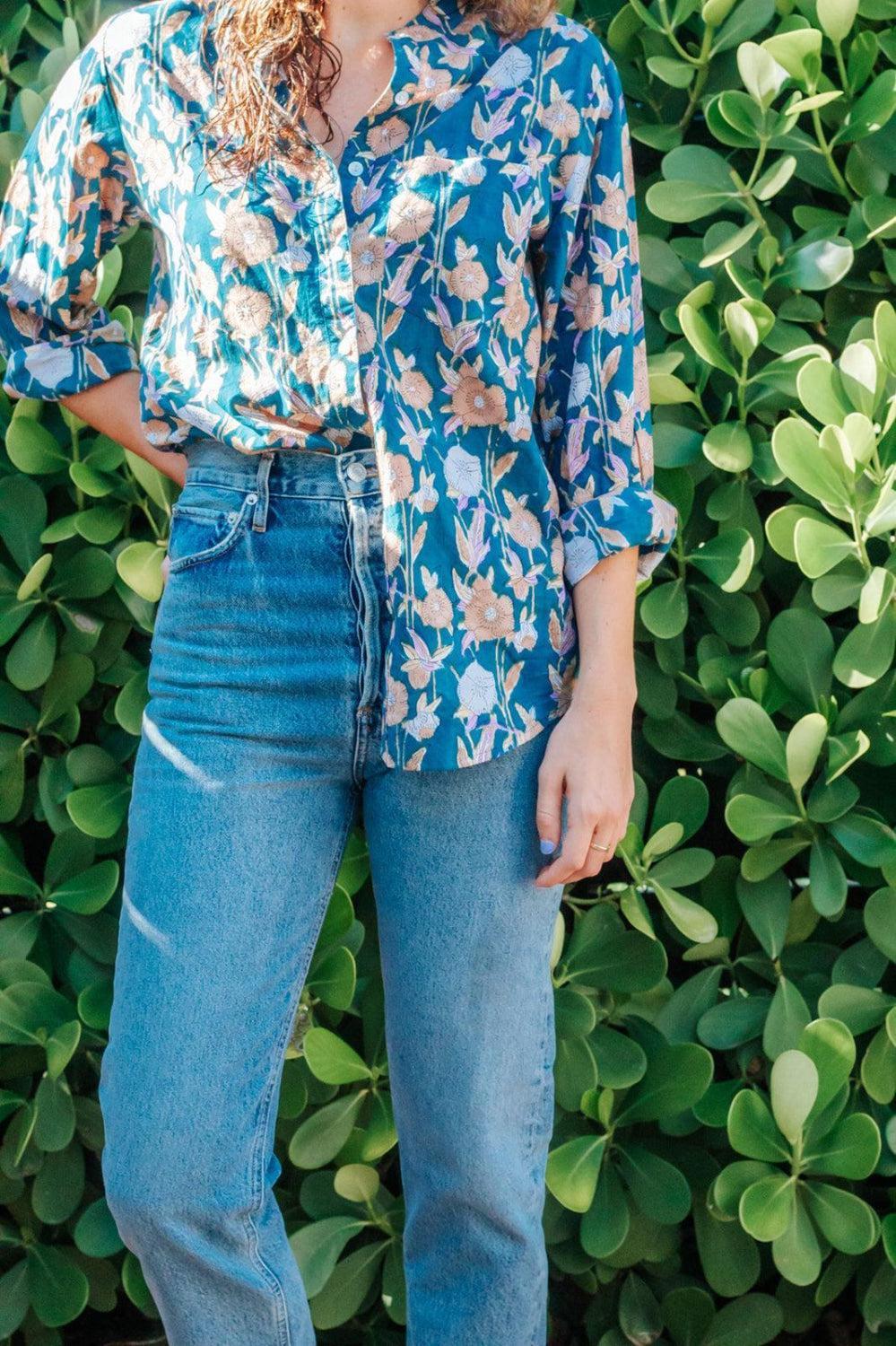 Hilary Top - Peacock Floral - Button Down Shirt