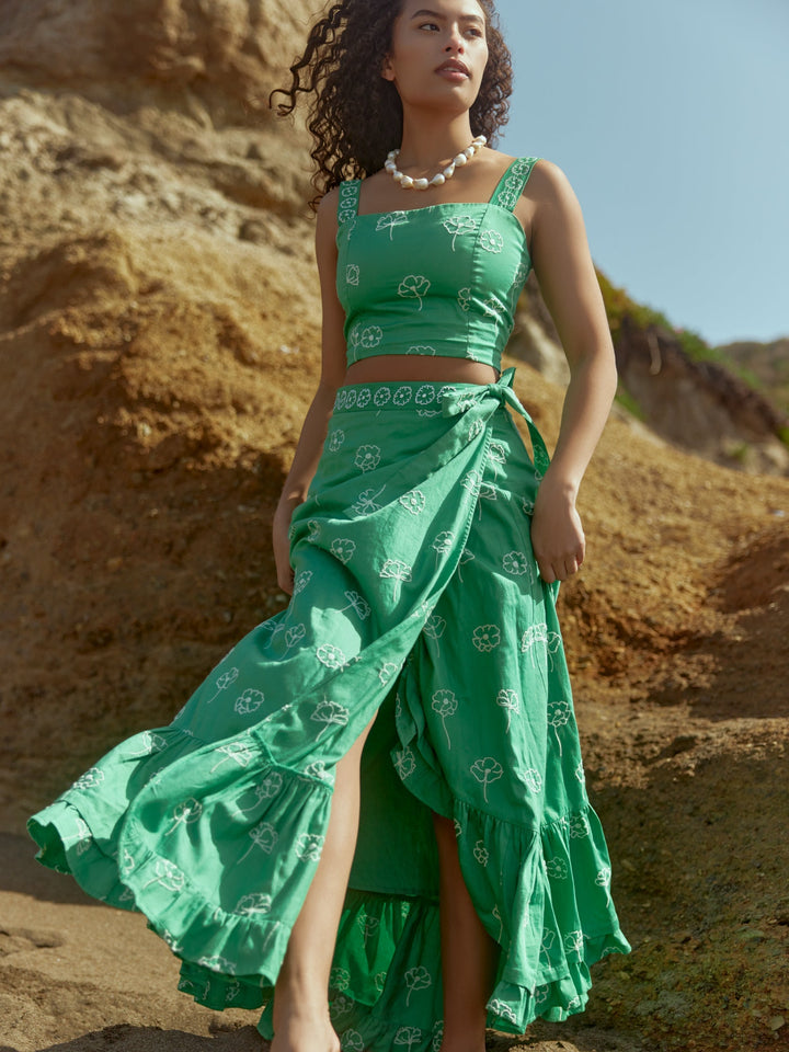 Charlotte Skirt - Fairway Green/Ivory Outline Floral