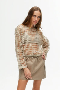 Boat Neck Mesh Top - Mink