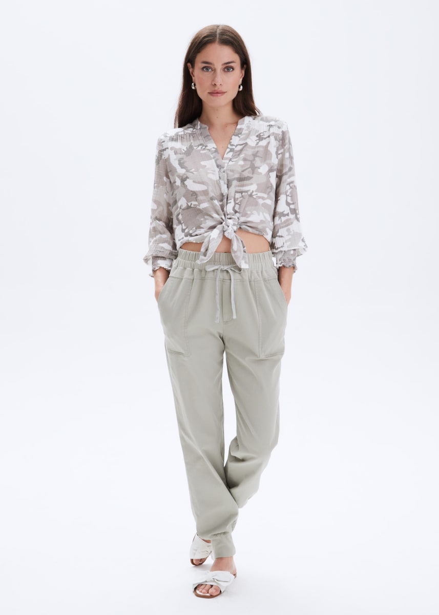 Jenny Collarless Shirt - Grey Camo