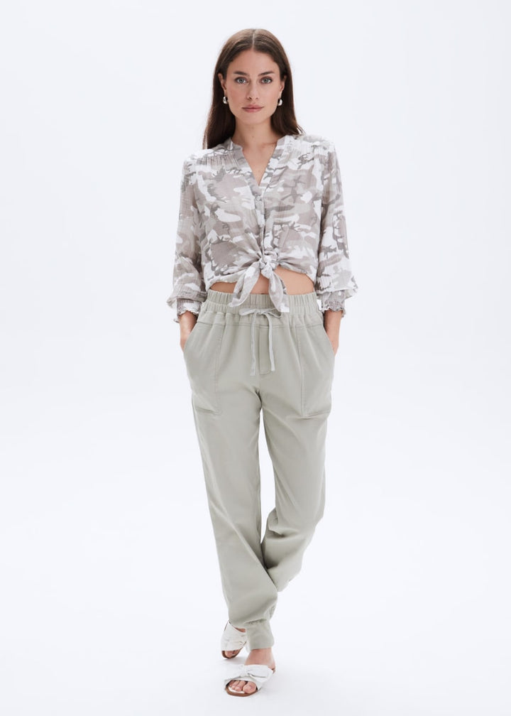 Jenny Collarless Shirt - Grey Camo