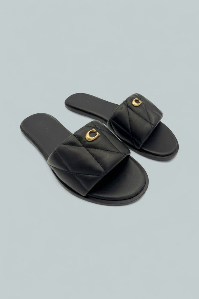 Holly Quilted Slide - Black - 6 - Sandals