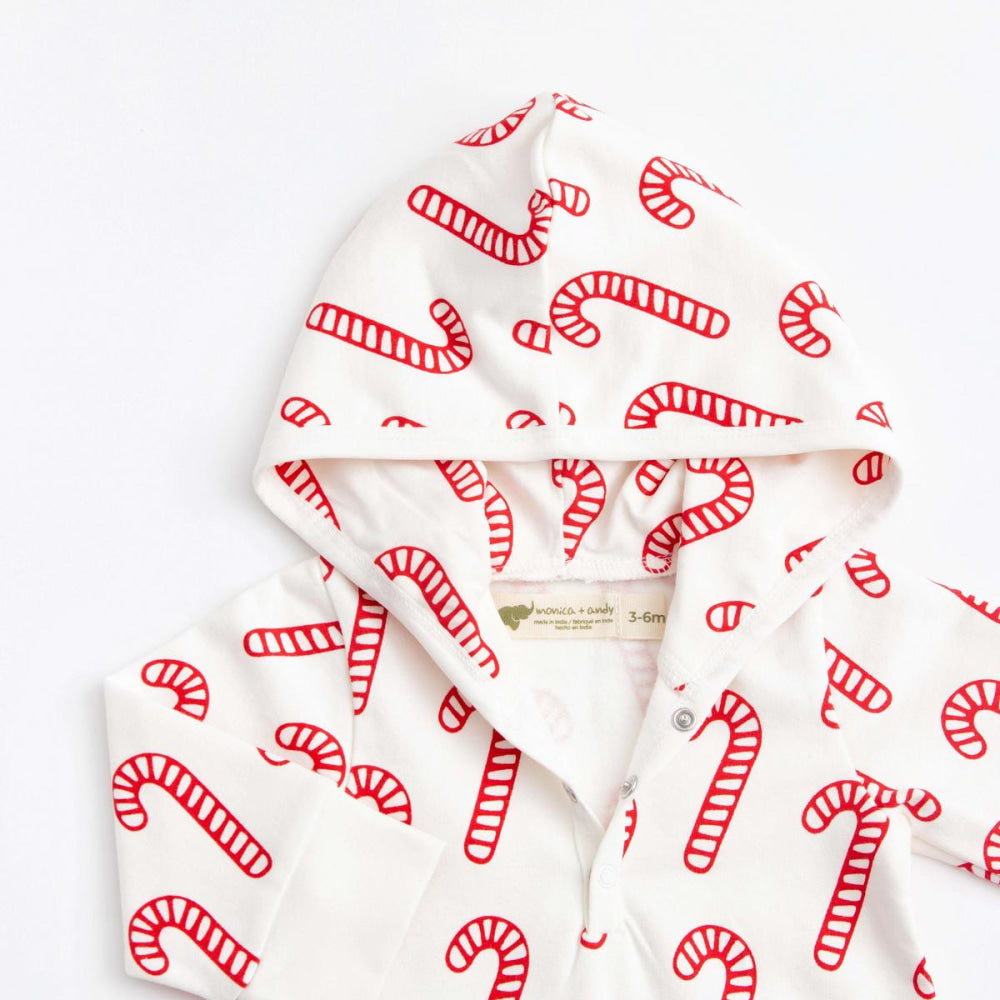 Hooded Sweatshirt Romper - Candy Cane - 3-6m - Onesie