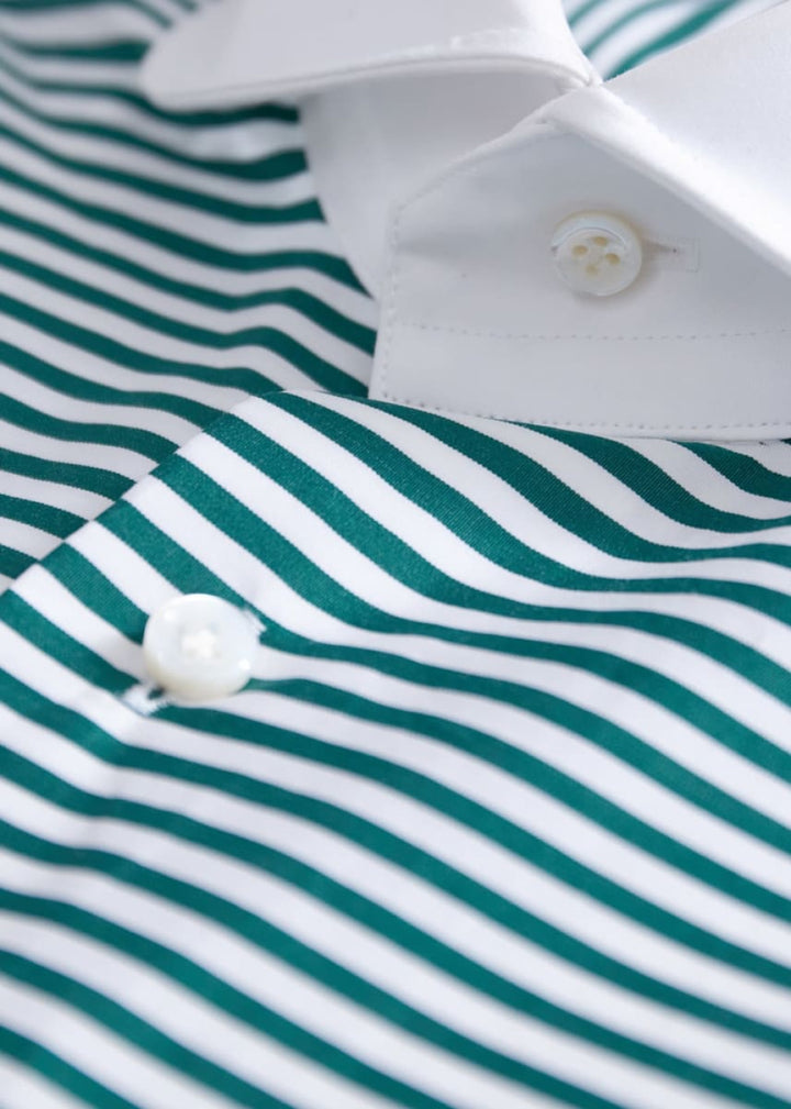 Horizontal Stripe Dress Shirt - Green/White - 15.5 (35 Sleeve) - Dress Shirt