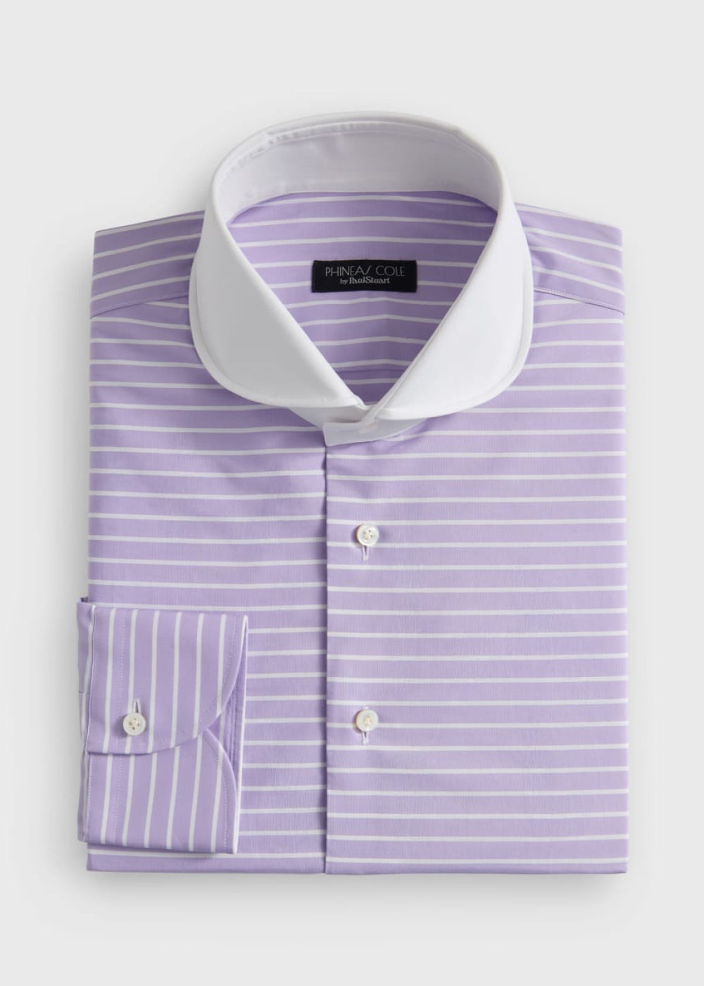 Horizontal Stripe Round Collar Shirt - Lavender - Collared Shirt