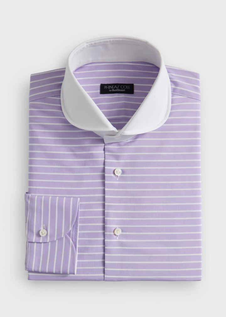 Horizontal Stripe Round Collar Shirt - Lavender - Collared Shirt