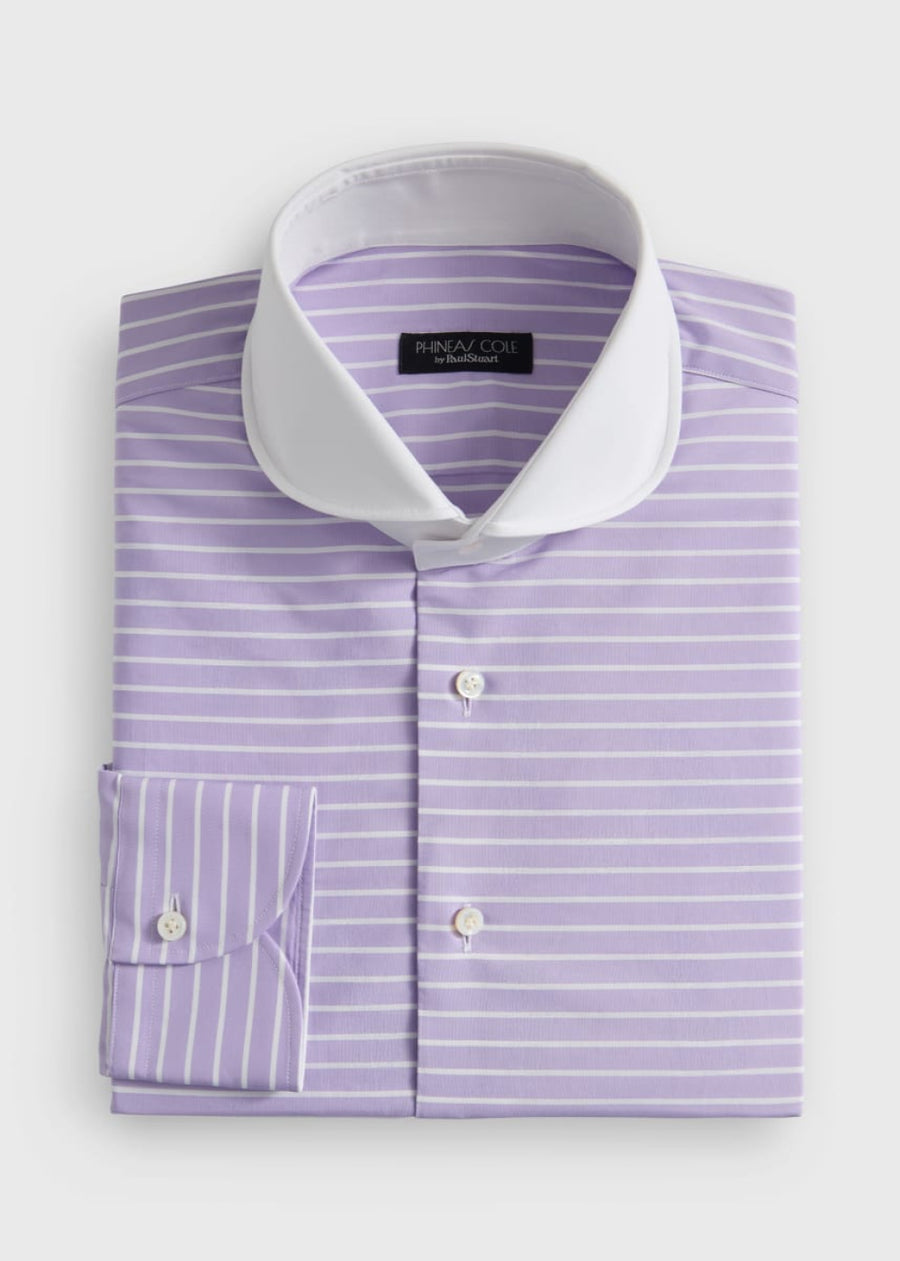 Horizontal Stripe Round Collar Shirt - Lavender - Collared Shirt