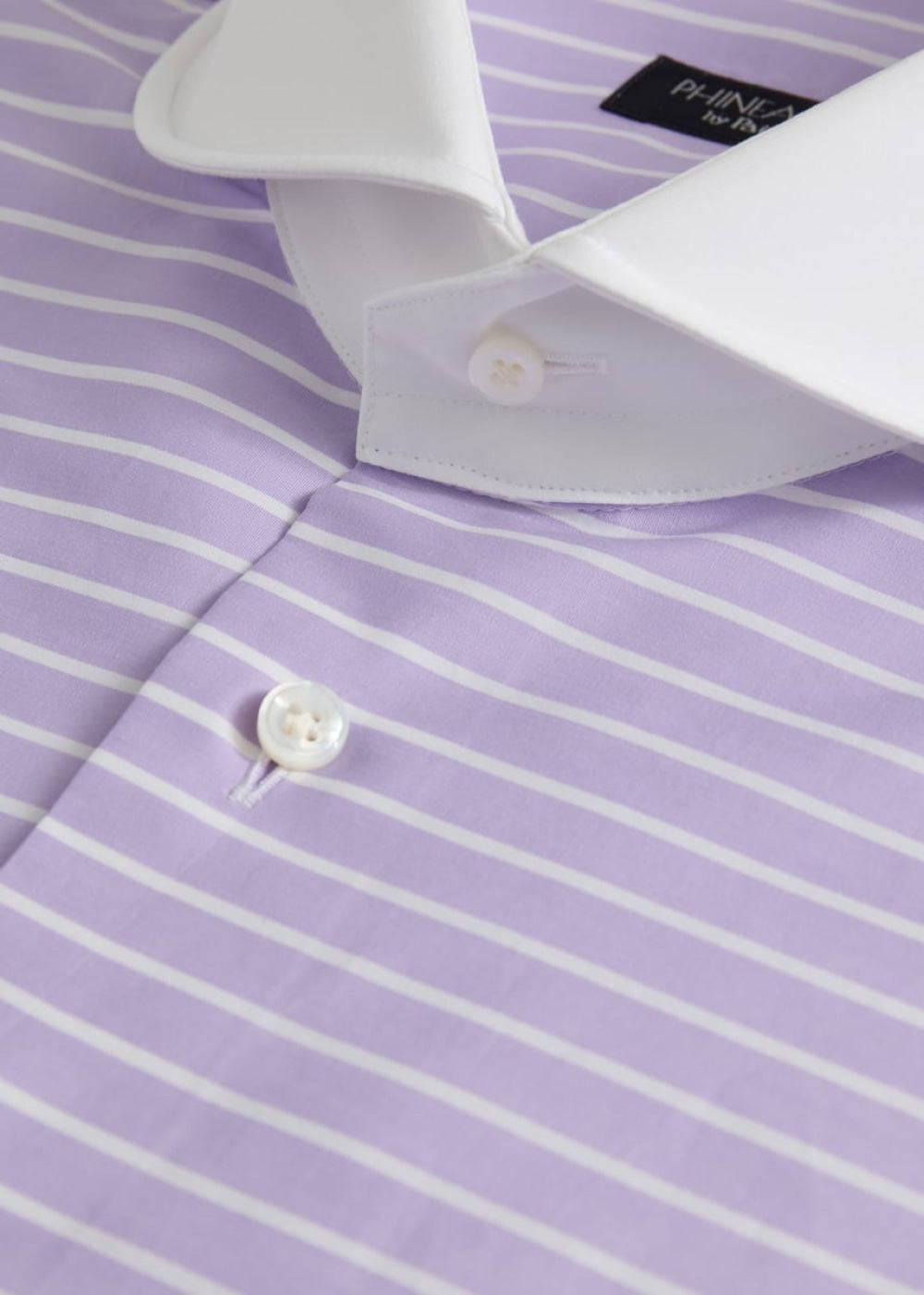 Horizontal Stripe Round Collar Shirt - Lavender - Collared Shirt