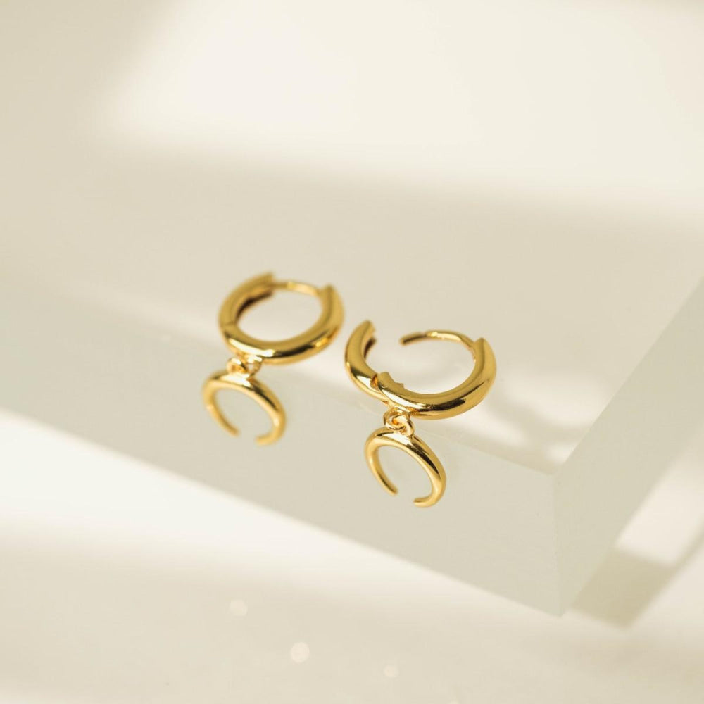 Horn Charm Huggie Drop Hoop Earrings - 10mm - Earrings