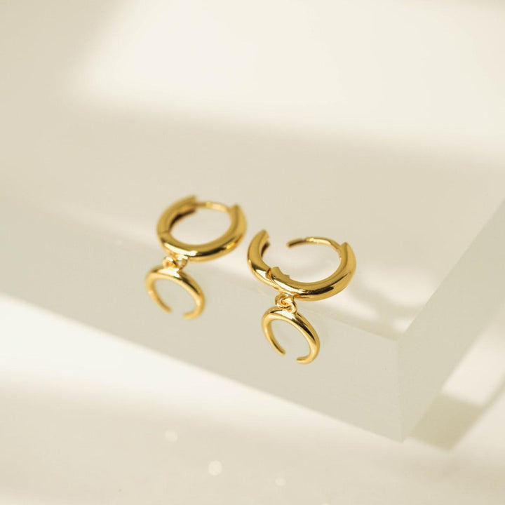 Horn Charm Huggie Drop Hoop Earrings - 10mm - Earrings