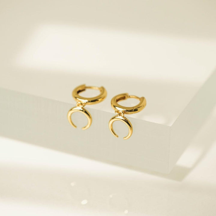 Horn Charm Huggie Drop Hoop Earrings - 10mm - Earrings
