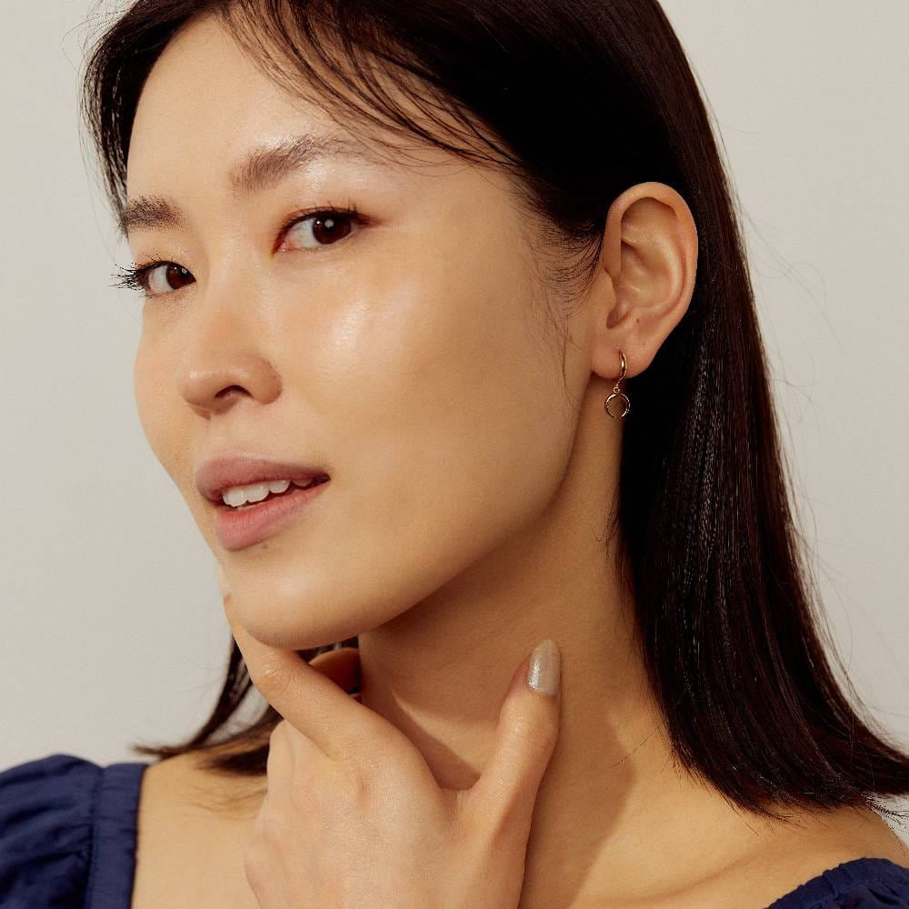 Horn Charm Huggie Drop Hoop Earrings - 10mm - Earrings