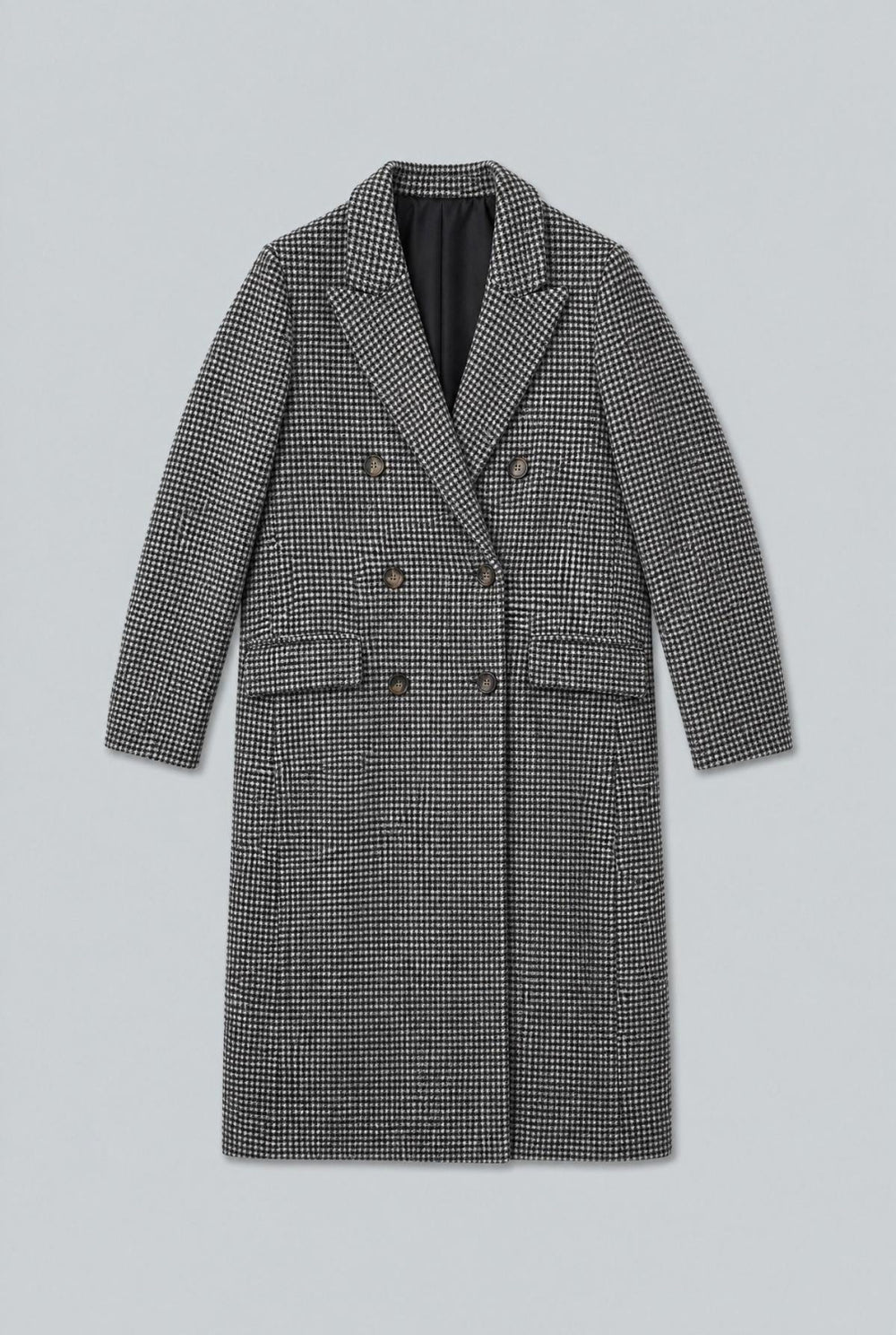 Houndstooth Double Breasted Coat - Black/White - Coat