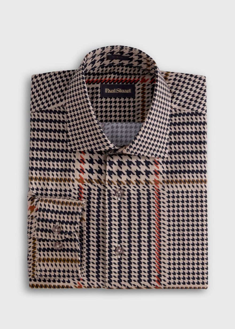 Houndstooth Printed Sport Shirt - Brown - S (38) - Collared Shirt