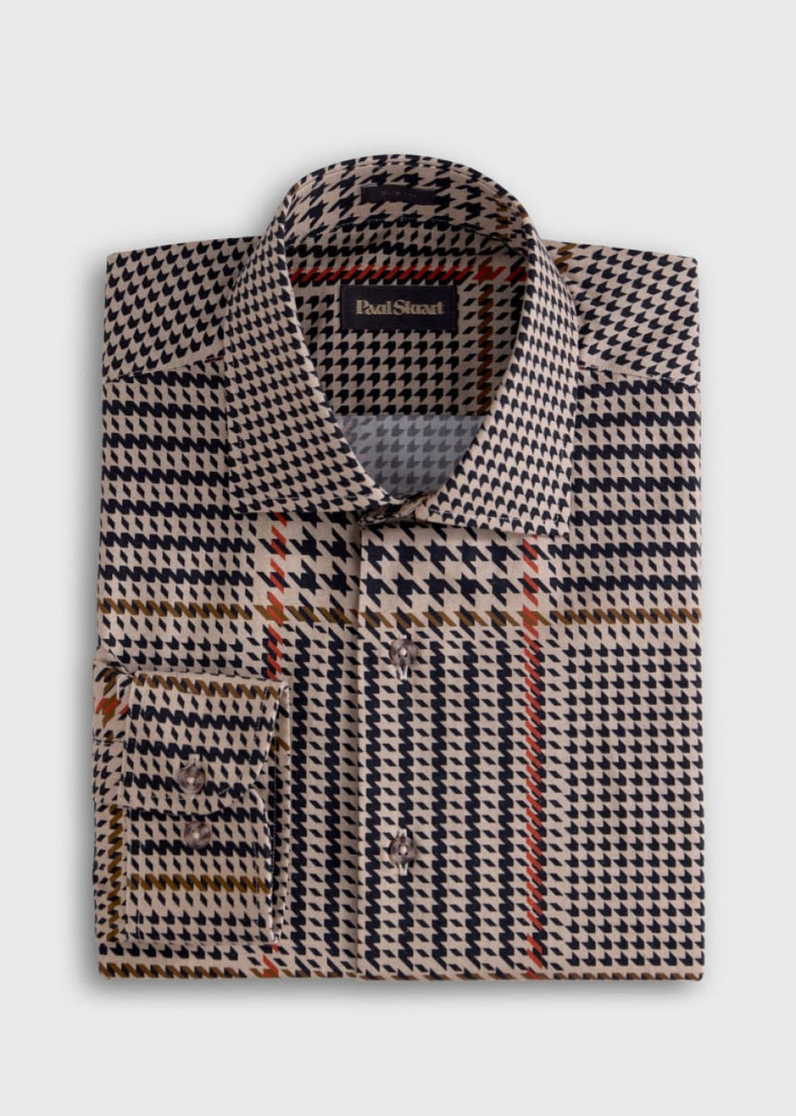 Houndstooth Printed Sport Shirt - Brown - S (38) - Collared Shirt