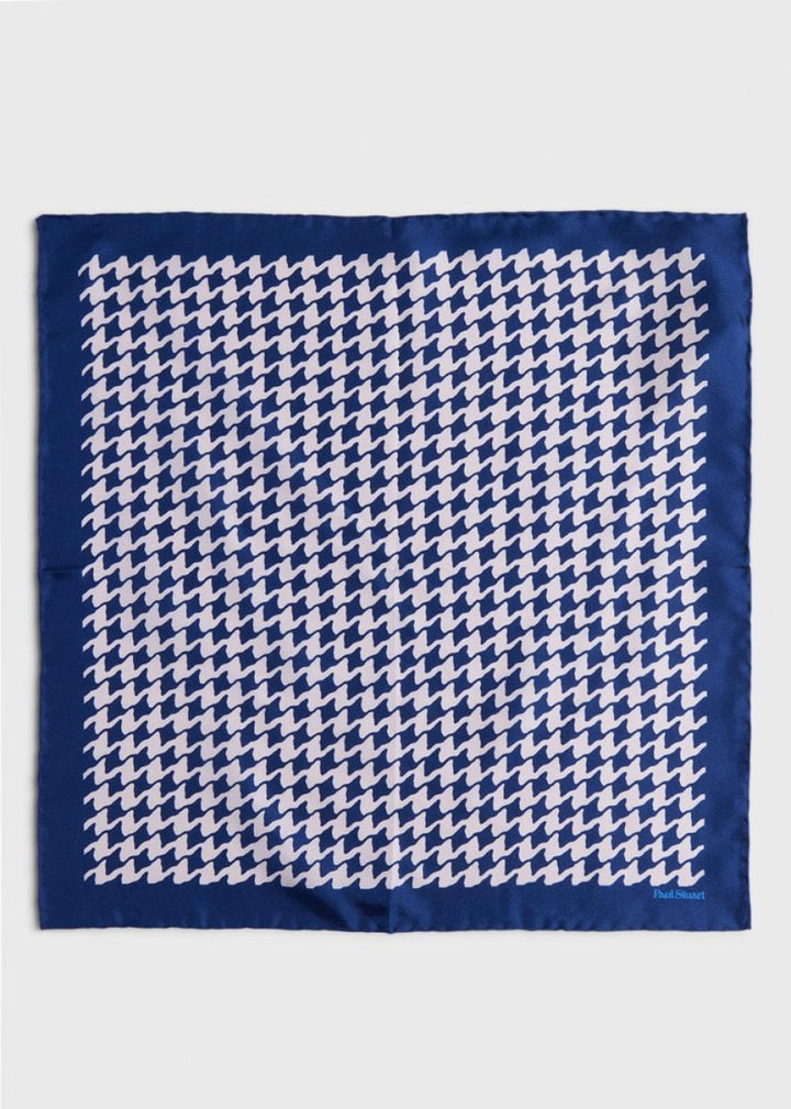 Houndstooth Silk Pocket Square - Blue - ONE SIZE - Pocket Square