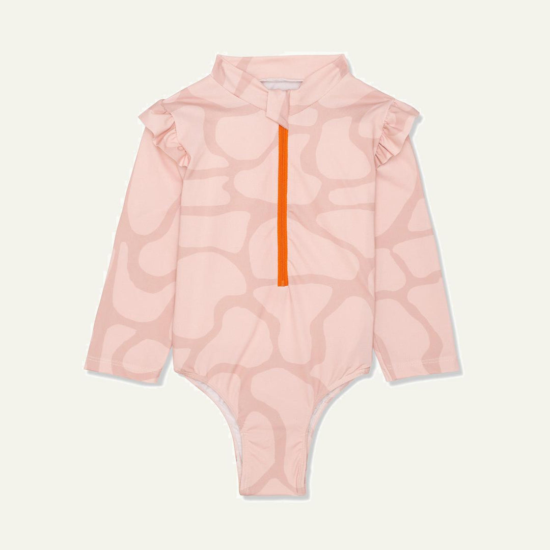 Recycled Polyester Spotted Giraffe Zipped Kid Rashguard - Misty Rose/sepia Rose