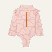 Recycled Polyester Spotted Giraffe Zipped Kid Rashguard - Misty Rose/sepia Rose