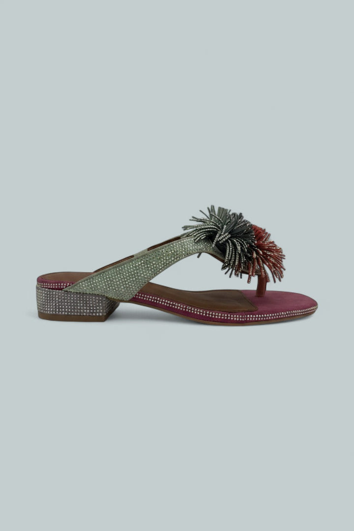 Pom Pom T-Bar Flat Sandals - Multi/Other