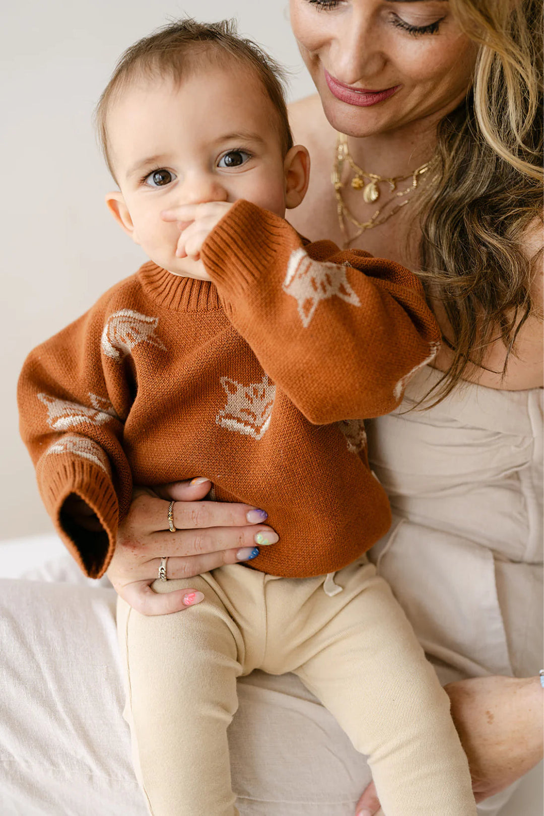 Baby Organic Fox Knit Sweater - Mocha Bisque