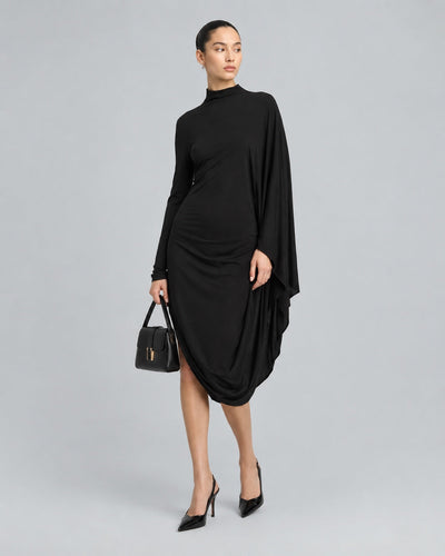 Crepe Jersey Cape Dress - Black