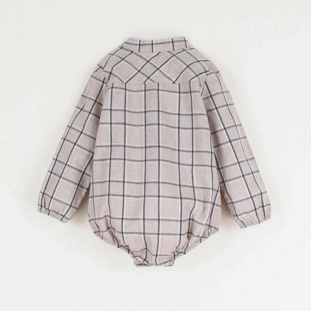 Taupe Plaid Shirt Style Romper