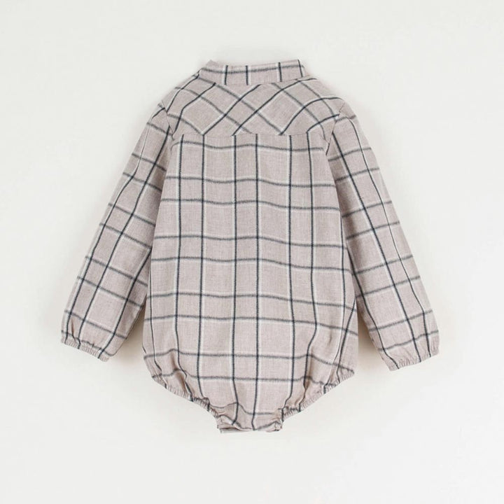 Taupe Plaid Shirt Style Romper