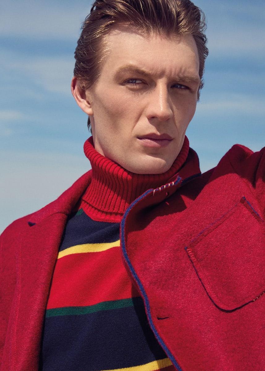 Wool Regimental Stripe Turtleneck - Red