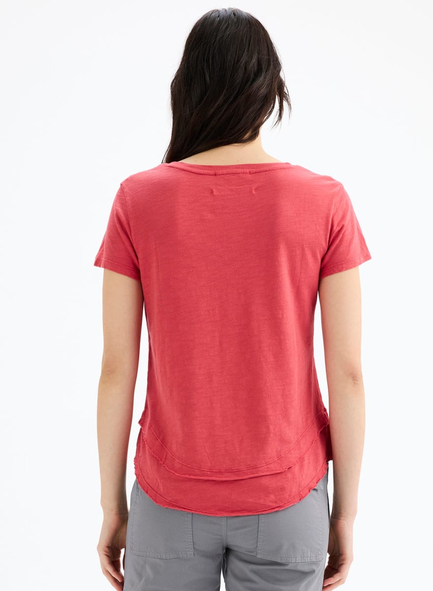Ava V-Neck Mock Layer T-Shirt - Hibiscus