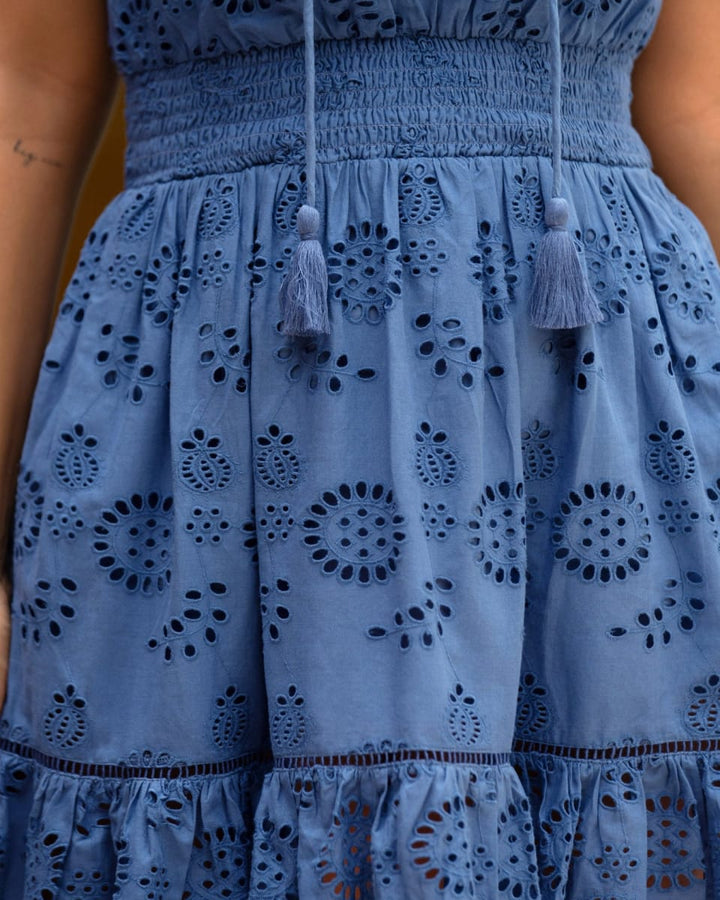 Emma Dress In San Andrés Eyelet - Steel Blue