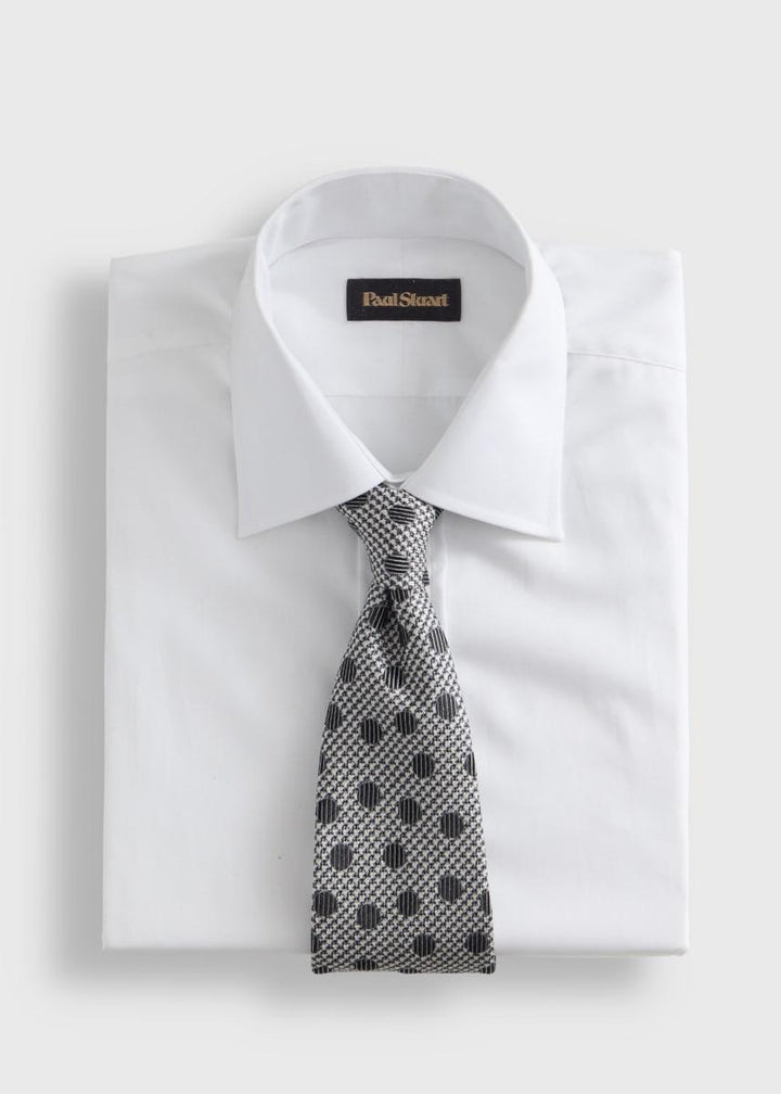 Circle and Houndstooth Silk Tie - Grey