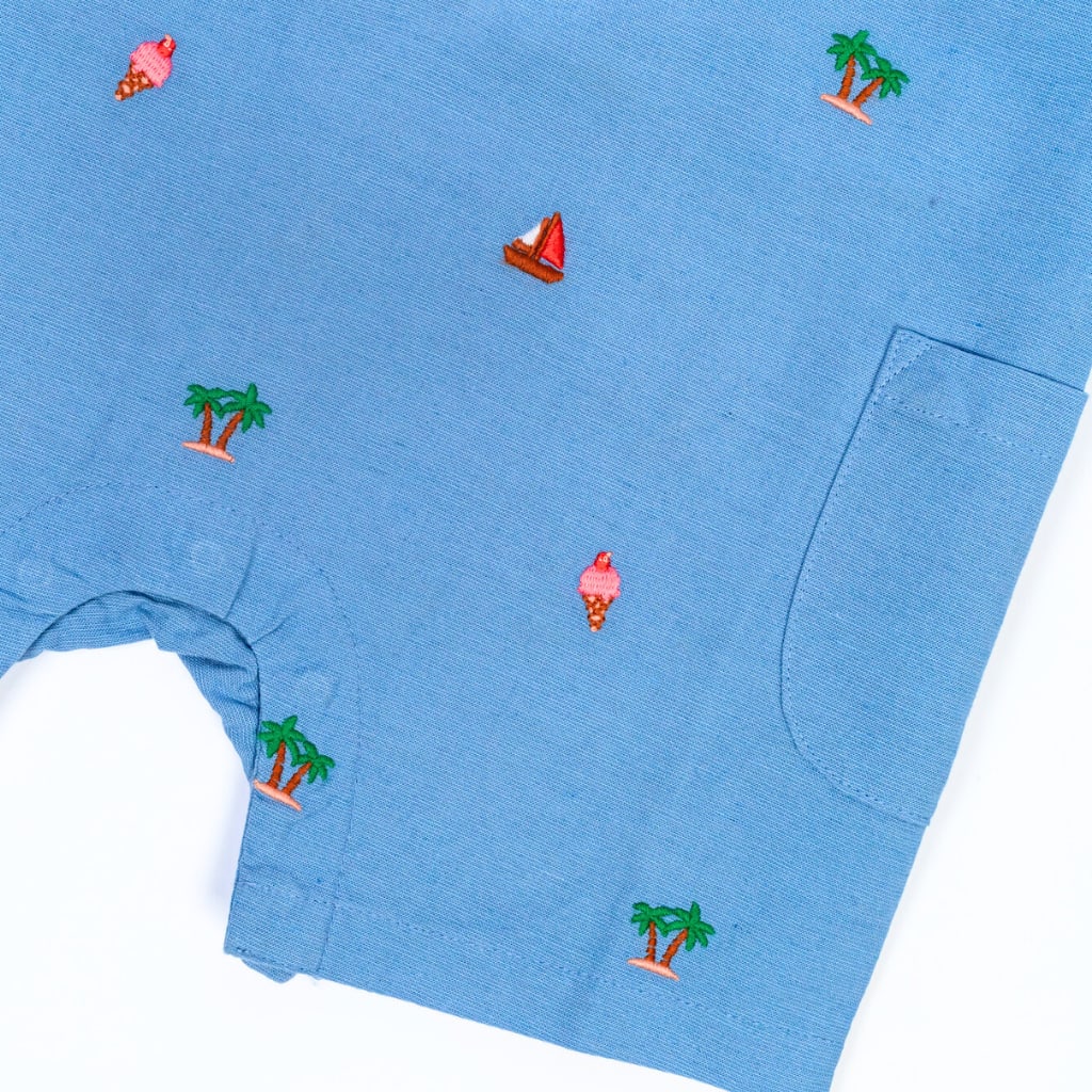 Island Hopper Linen Romper - Nautical Blue