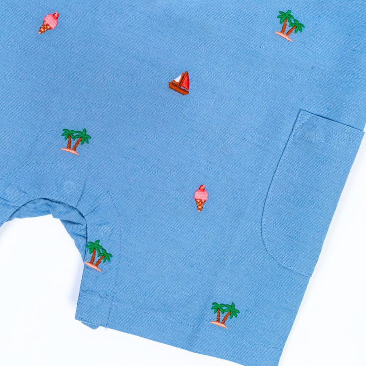 Island Hopper Linen Romper - Nautical Blue
