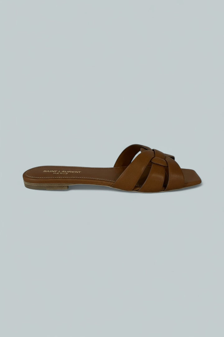 Woven Leather Sandal Slide - Brown