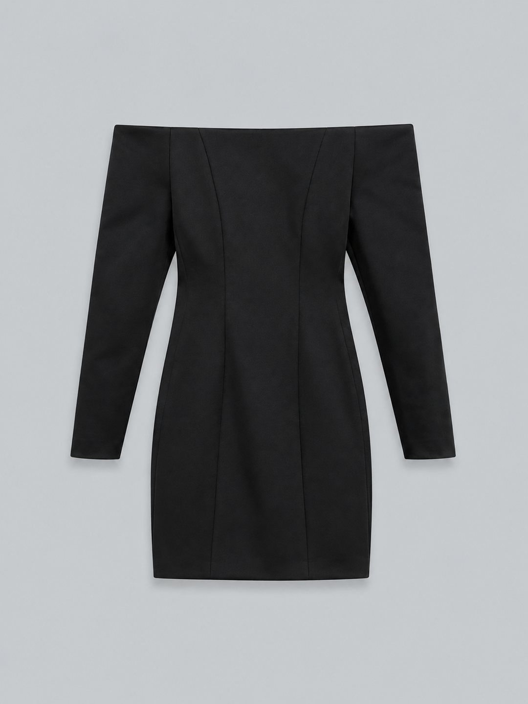 Off-Shoulder Long-Sleeve Mini Dress - Black