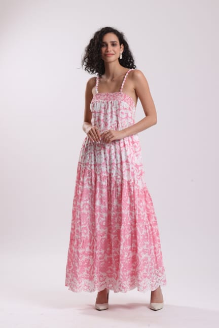 Kira Schiffli Maxi Dress - Pink