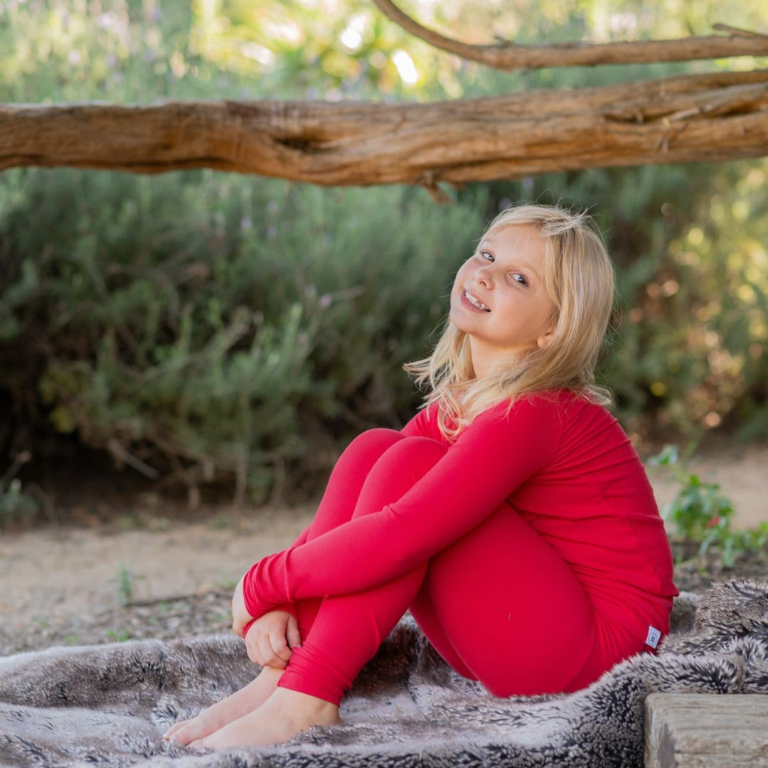 Big Kid Long John - Ruby Red Ribbed