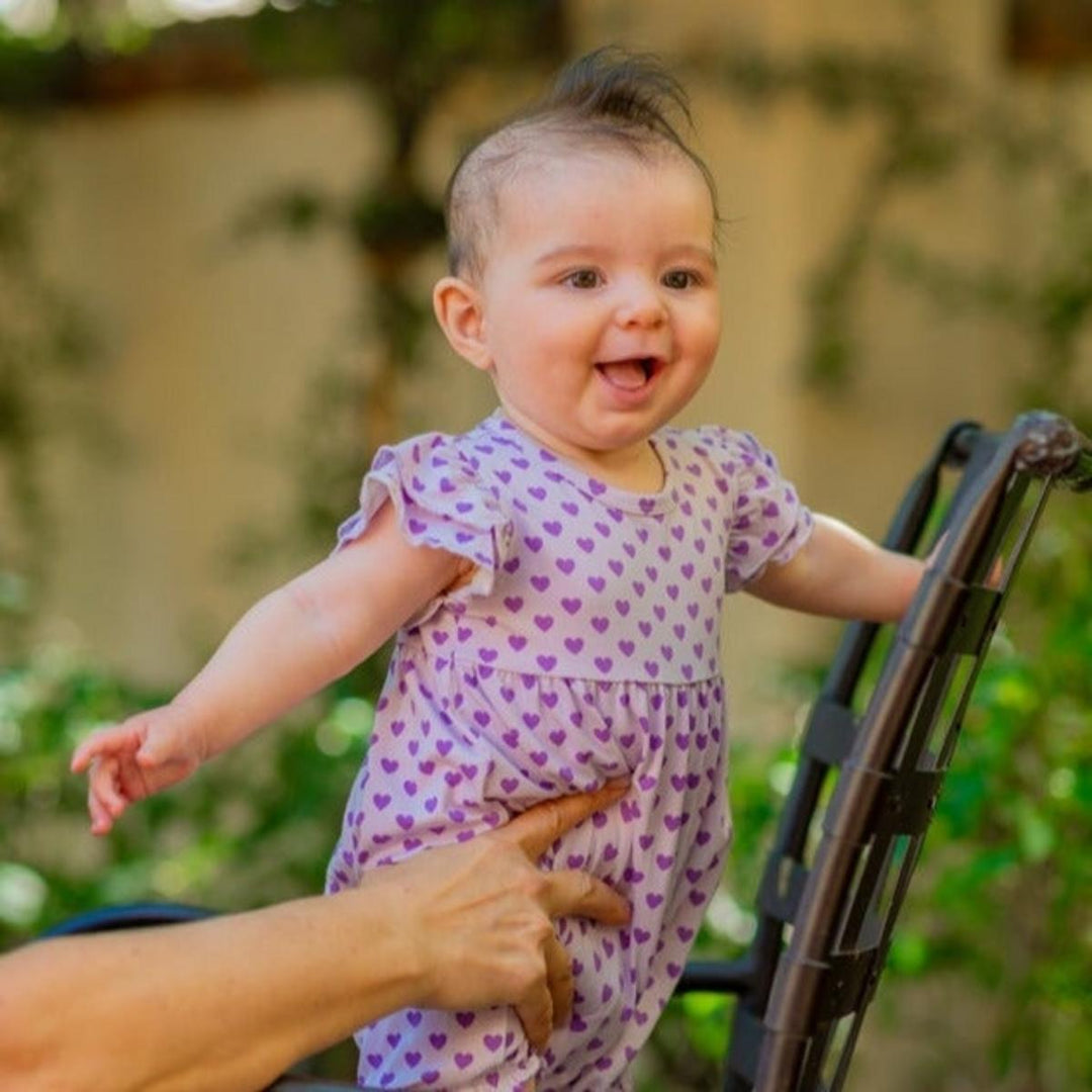 Ruffle Romper - Purple Hearts