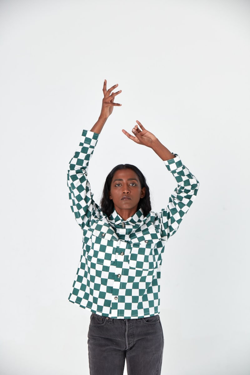 Hand Printed 'The Sophia' Over-Shirt - Green Chessboard Twill