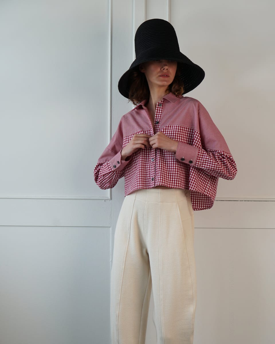 Ellie Button Down- Gingham - Red