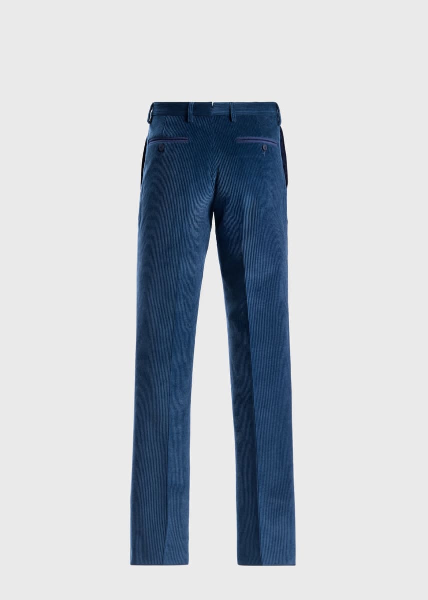 Suede Trimmed Corduroy Trouser - Royal Blue