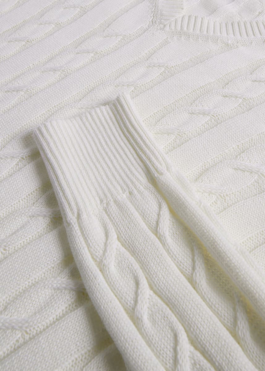 Phineas Cole Cotton Cable V-Neck Pullover - White
