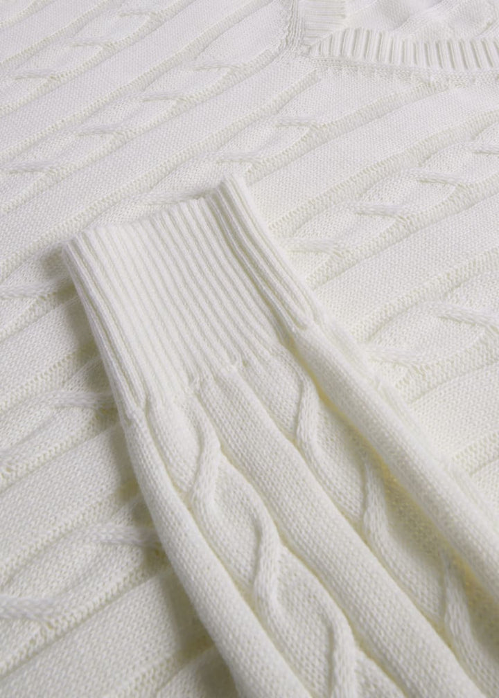 Phineas Cole Cotton Cable V-Neck Pullover - White
